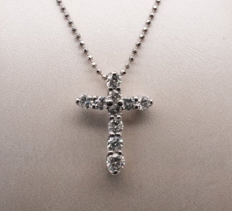 LADIES PLATINUM BEADED CHAIN 16" DIAMOND CROSS 0.70CTW
