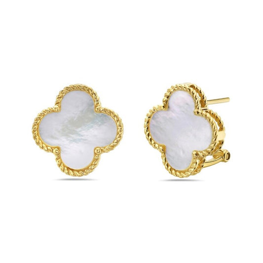 14K YG CLOVER CLIP EARRINGS WITH POST MOP