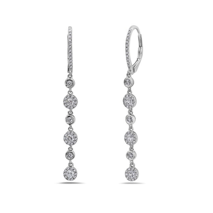 14KW DIAMOND HALO DROP EARRINGS .71CTW