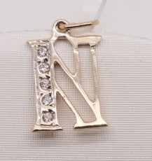 14K YG INITIAL N CHARM WITH DIAMONDS