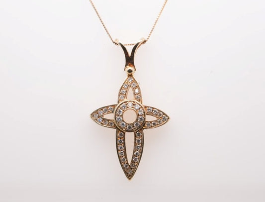 OTC LADIES 14KY  DIAMOND CROSS NECKLACE WIT BOX CHAIN APX 0.70CTW