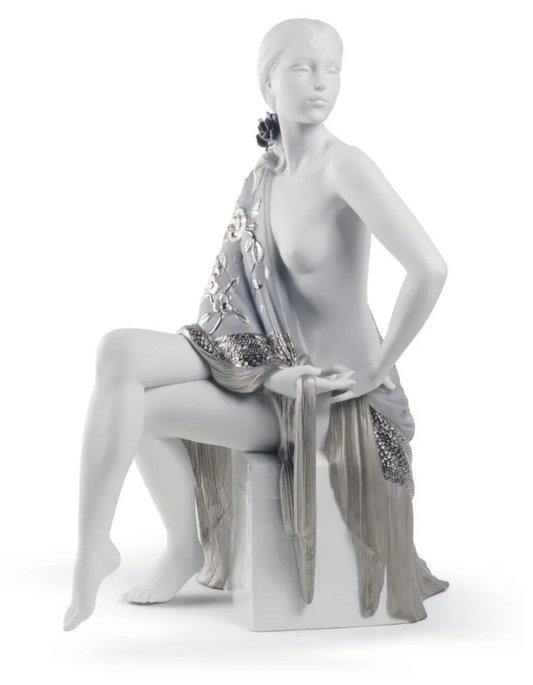 Lladro Nude with Shawl Woman Figurine. Silver Lustre