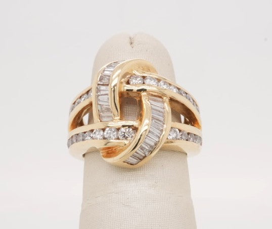 LADIES 18KY BGT & ROUND BYPASS RING