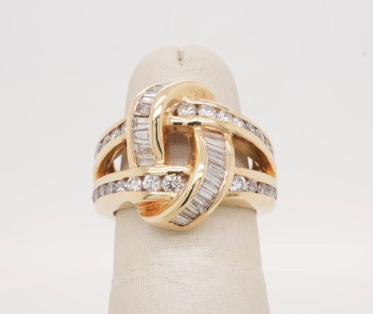 LADIES 18KY BGT & ROUND BYPASS RING