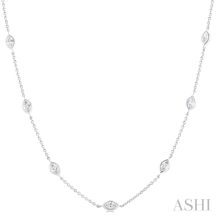 14K WG DIAMOND STATION NECKLACE MARQUISE 2.00CTW
