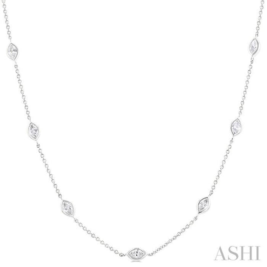 14K WG DIAMOND STATION NECKLACE MARQUISE 2.00CTW