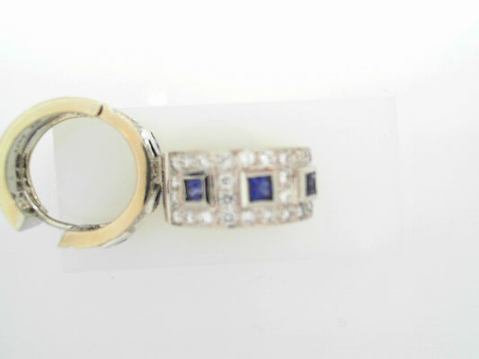 18KW 1.56 CTW RBC DIA 1.27 CTW PRINCESS CUT SAPPHIRE HOOP EARRINGS