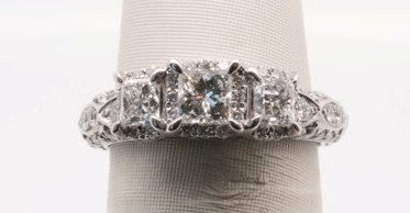 LADIES 14K WG 3-STONE PRINCESS DIAMOND RING 1CTW PRINCESS PRINCESS