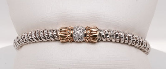 VAHAN 14K YG/SS 0.11 CTW MOIRE BEADING 4 MM BRACELET MADE IN USA