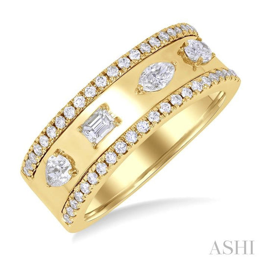 14K YG 4 STONE MIX SHAPE DIAMOND RING 0.65CTW