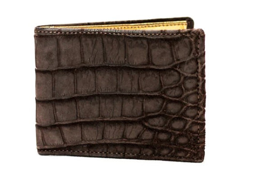 SLIM FOLD WALLET - CROCODILE BROWN SUEDE