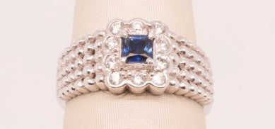 LADIES PLAT RING SAPH 0.35CTW DIAM 0.20CTW