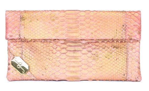 FOLD CLUTCH - PYTHON ROSE/GOLD
