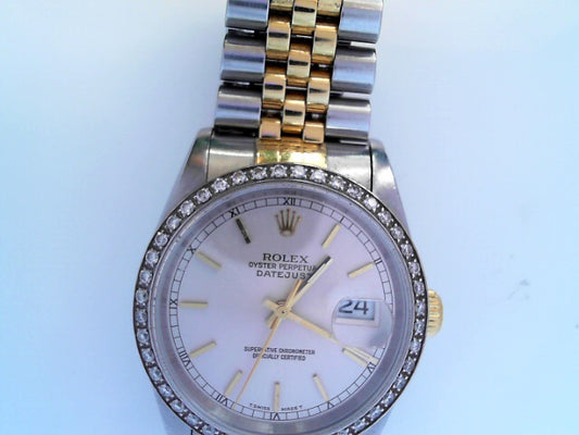 PRE-OWNED ROLEX TT DATEJUST SILVER DIAL STICK MARKERS