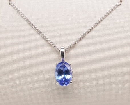 LADIES 14KW OVAL TANZANITE PENDANT 8X6MM 1CTW