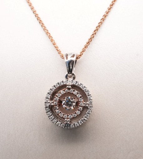 LADIES 14K TT DOUBLE CIRCLE DIAMOND PENDANT WITH FLOATING DIAMOND