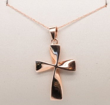14K RG FLAT TWISTED  CROSS