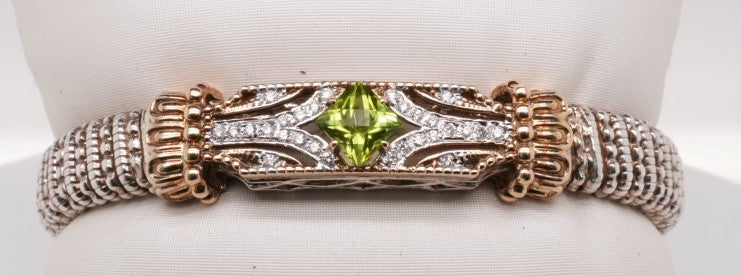 VAHAN 14K YG/SS 0.21 CTW PERIDOT MOIRE BEADING 8 MM BRACELET USA