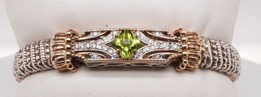 VAHAN 14K YG/SS 0.21 CTW PERIDOT MOIRE BEADING 8 MM BRACELET USA