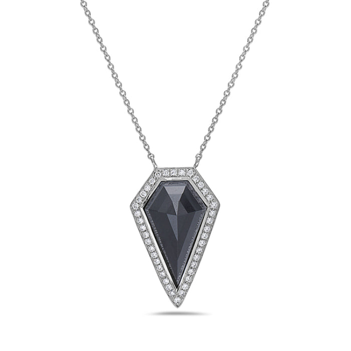 LADIES 14KWG ONYX 2.11CTW & D=0.17CTW NECKLACE