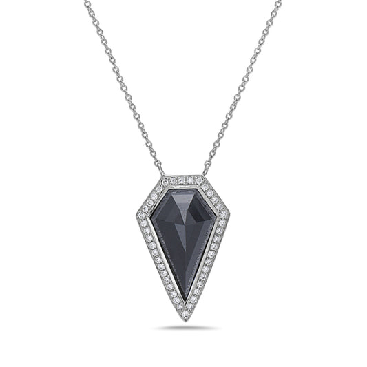 LADIES 14KWG ONYX 2.11CTW & D=0.17CTW NECKLACE