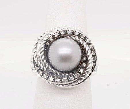 ESTATE DAVID YURMAN SILVER & PEARL CROSSOVER PEARL RING