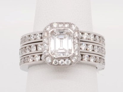 LADIES 18K WG WEDDING SET EMERALD CENTER 1.01CTW E/VVS2 GIA 16262062 W