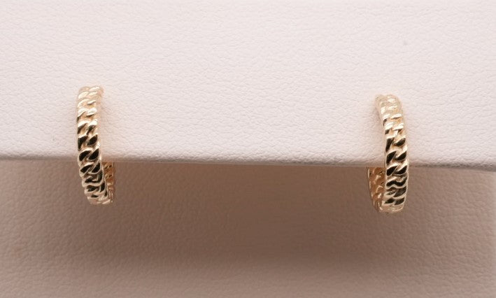 14K YG BRAIDED HUGGIE HOOPS
