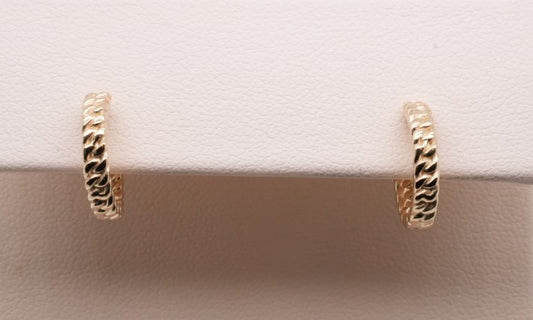 14K YG BRAIDED HUGGIE HOOPS