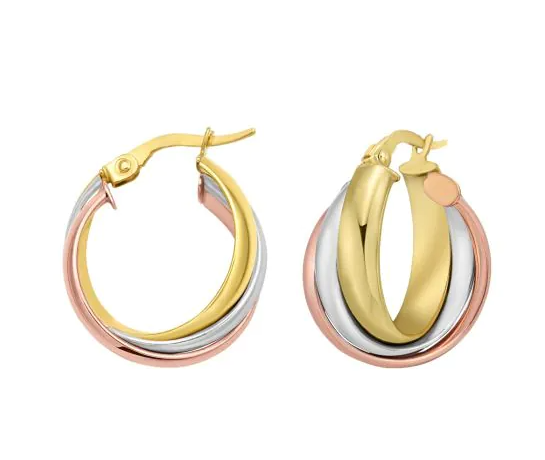 14K TRI COLOR TRINITY WOVEN HOOPS