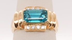 18K YG RING LONDON BLUE TOPAZ AND DIAM APX .10CTW