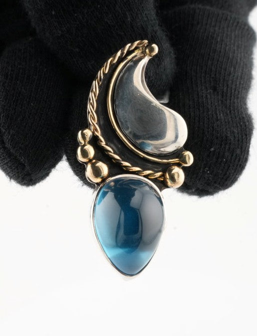 ESTATE SILVER & 14K YG BLUE TOPAZ PENDANT