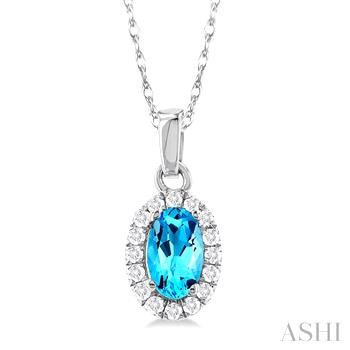 10K WG OVAL HALO AQUA MARINE EARRINGS 0.13CTW