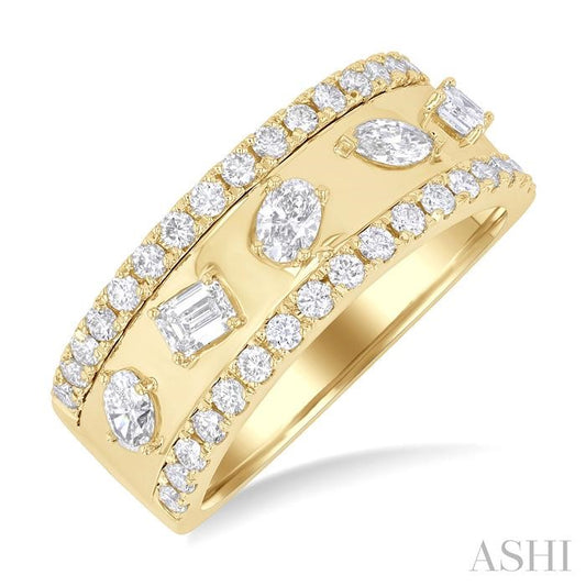 14K YG 5 STONE MIX SHAPE DIAMOND RING 0.90CTW