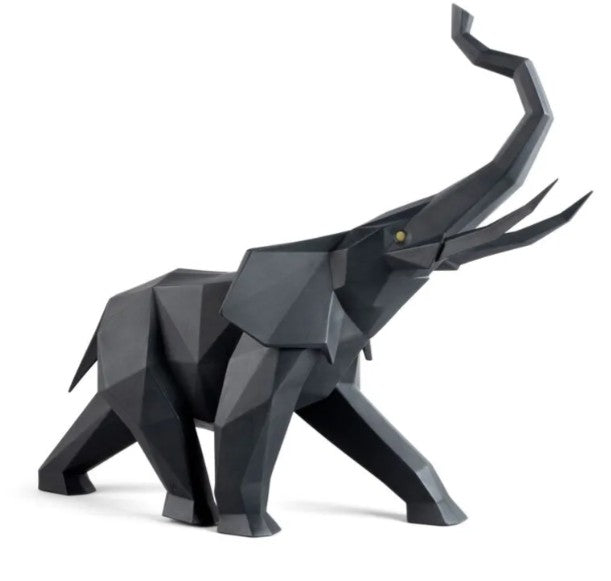 Lladro Elephant Sculpture. Black matte