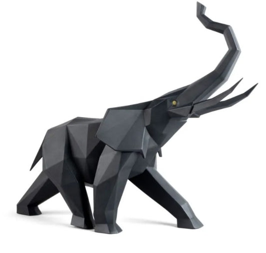 Lladro Elephant Sculpture. Black matte