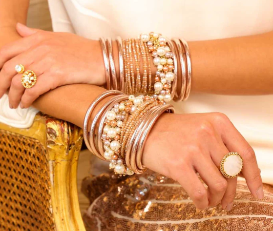 CHAMPAGNE ALL WEATHER BANGLES SM SET OF 6