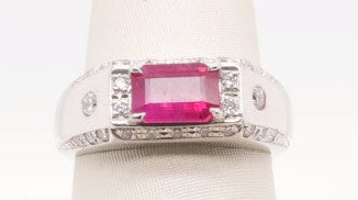 LDS PLAT RING RUBY 1.06CTW DIA 0.33CTW