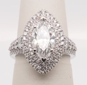 18K WG ENG RING MARQ CENTER 2.00CTW SI1/G SETTING 0.826CTW
