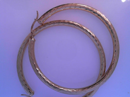 14K YG LARGE DIAMOND CUT HOOPS