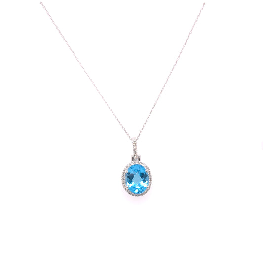 14K WG 2.5 CT BLUE TOPAZ 0.11 CT DIAMOND FASHION PENDANT