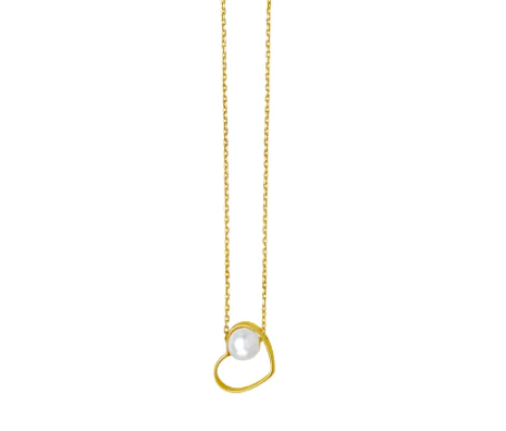 14K YG 18" FRESHWATER PEARL WITH A HEART