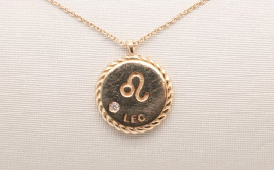 14K YELLOW GOLD LEO NECKLACE D= 0.01CTW