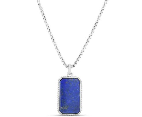 SILVER PHILIP GAVRIEL LAPIS RECTANGULAR PENDANT ON A 22" CHAIN