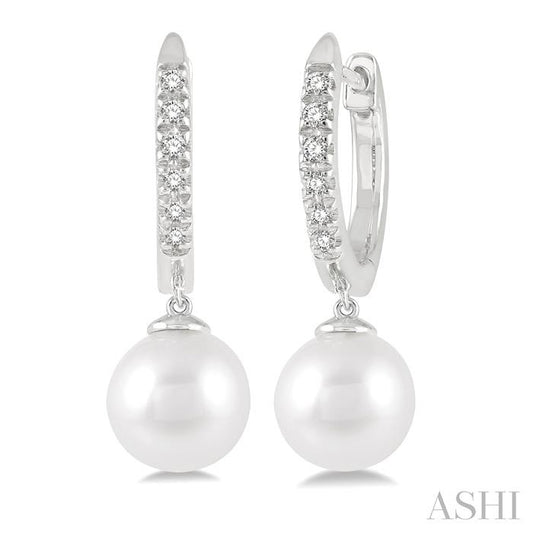 14K WG HUGGIE PETITE PEARL 6MM EARRINGS 0.12CTW