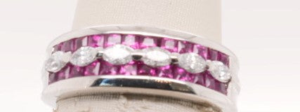 LADIES PLATINUM  RUBY 0.85CTW DIAMOND 0.30CTW BAND