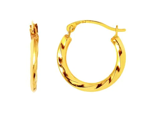 14K YG 15MM SMALL TWISTED HOOP