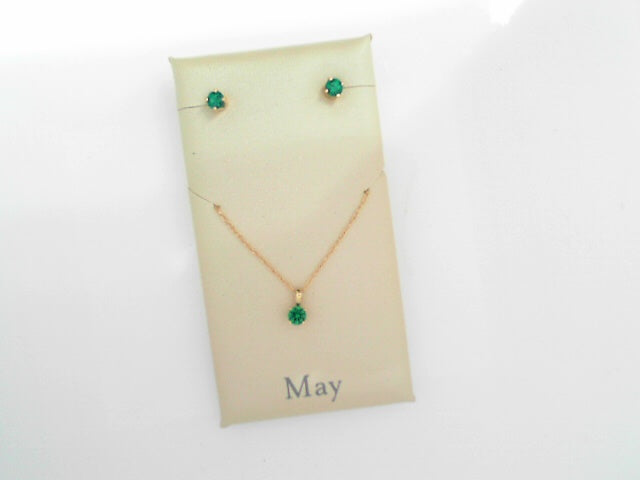 CHILDRENS 14KY EMERALD NECKLACE & EARRING SET