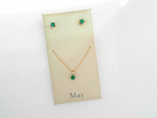 CHILDRENS 14KY EMERALD NECKLACE & EARRING SET