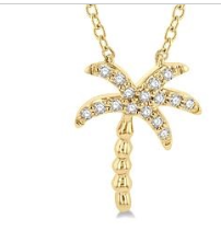 10K YELLOW GOLD PALM TREE PENDANT DIAMONDS 0.10CTW